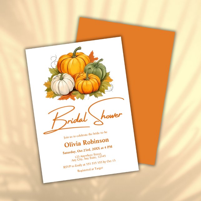 Convite Pumpkin Russo Laranja Cai no Chá de panela do Amor (Orange Rustic Pumpkin Fall in Love Bridal Shower Invitation  )