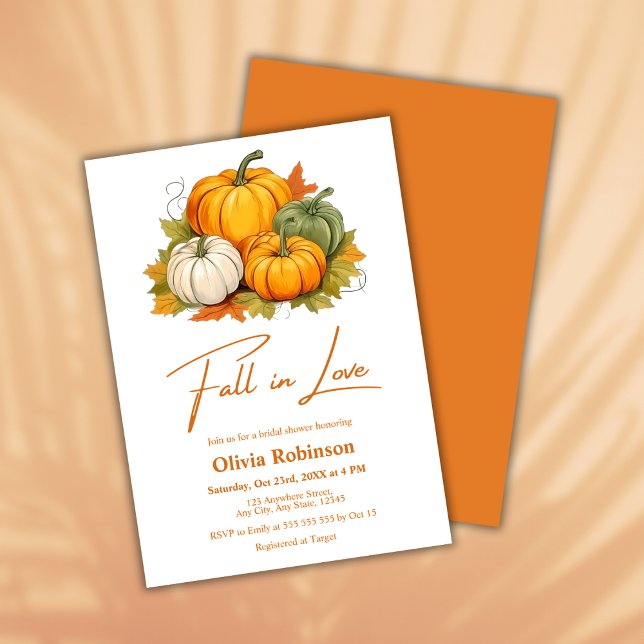 Convite Pumpkin Russo Laranja Queda no Chá de panela do Am (Fall in Love Autumn Rustic Pumpkin Bridal Shower Invitation  )