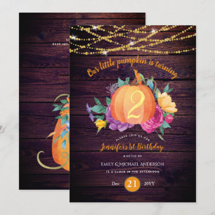 Convite Pumpkin Russo QUALQUER Aniversário Aquarela Cai M