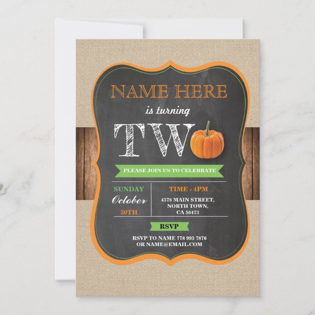 Convite Pumpkin segundo 2 Duas Meninas Festas de aniversár (Frente)