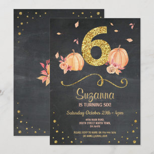 Convite Pumpkin SEX Birthday 6 Fall Chalk Dourado Invite
