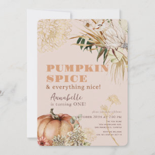 Convite Pumpkin Spice Boho Floral Pink primeiro aniversari