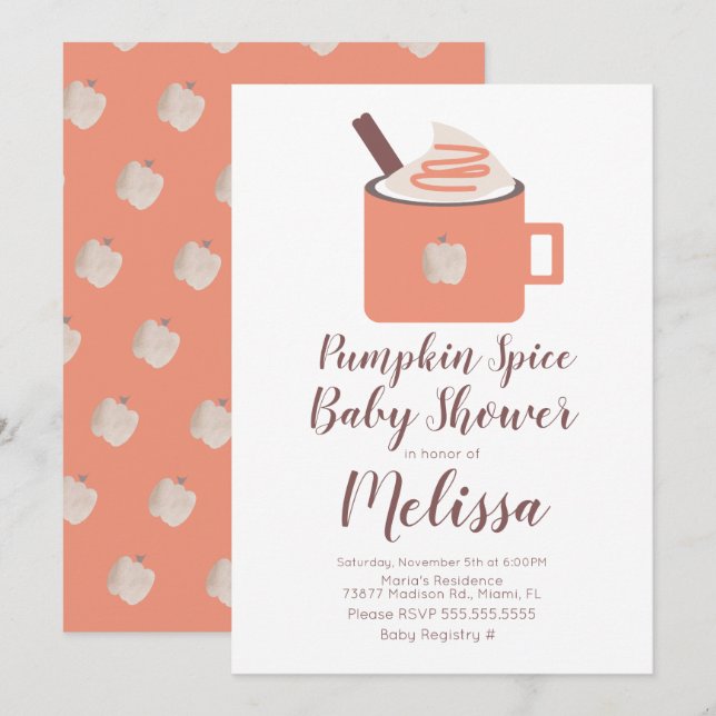 Convite Pumpkin Spice Café Campfire Mug Fall Chá de fralda (Frente/Verso)