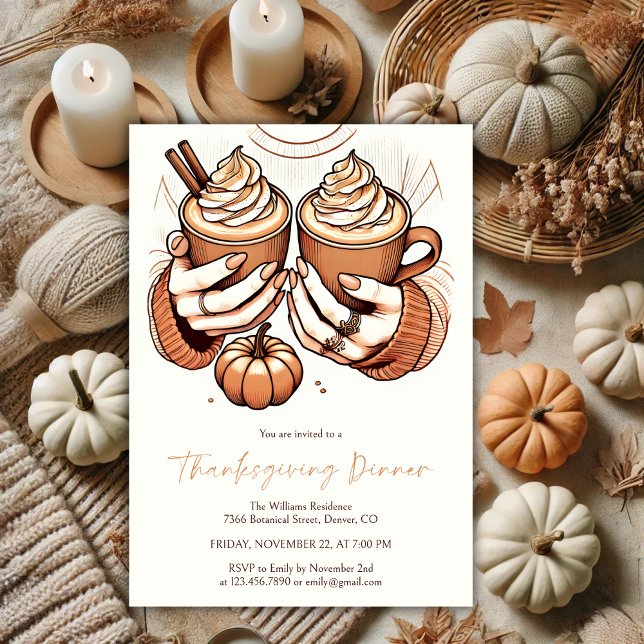 Convite Pumpkin Spice & Cozy Autumn Janta de Ação de Graça (Cozy Pumpkin Spice Latte Thanksgiving Dinner Invitation)