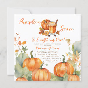 Convite Pumpkin Spice Fall Chá de fraldas Boho Orange Flor