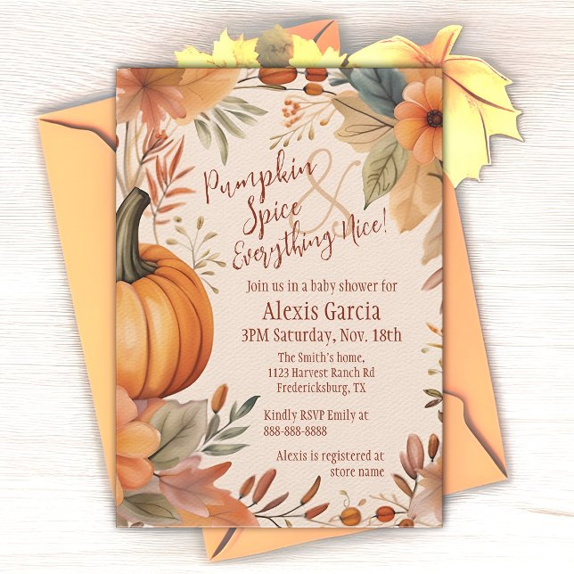Convite Pumpkin Spice Fall Chá de fraldas Boho Orange Flor (Pumpkin Spice Fall baby shower invitation)
