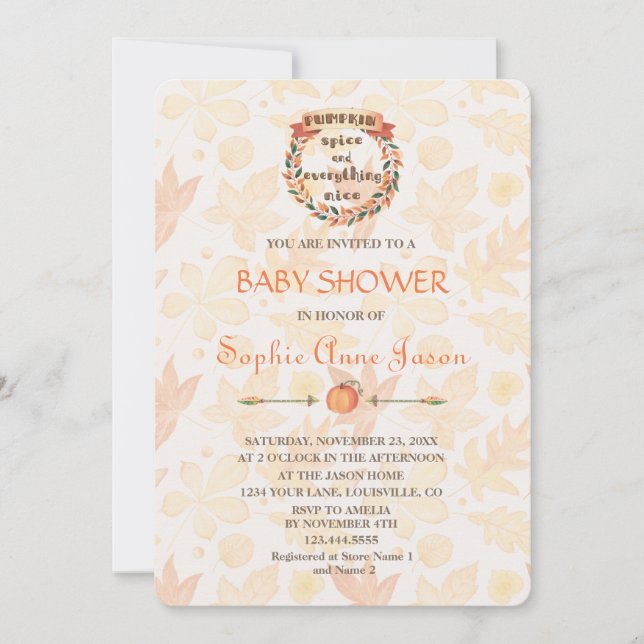 Convite Pumpkin Spice Queda Chá de fraldas de Ação de Graç (Frente)