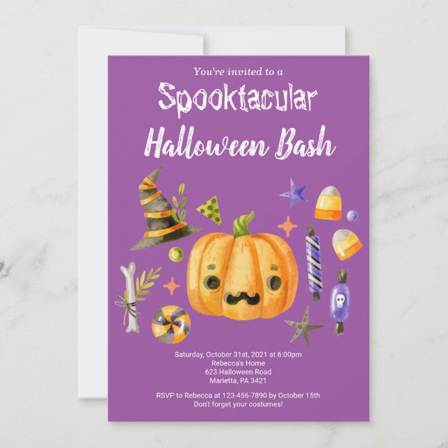 Convite Pumpkin Spooktacular do Halloween Bash Party Puro (Frente)
