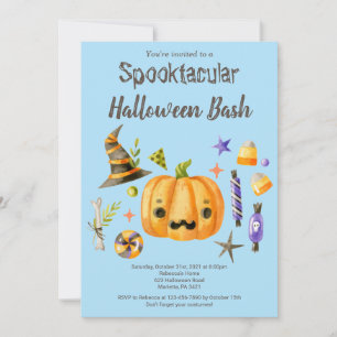 Convite Pumpkin Spooktacular Festa de Halloween Bash Azul