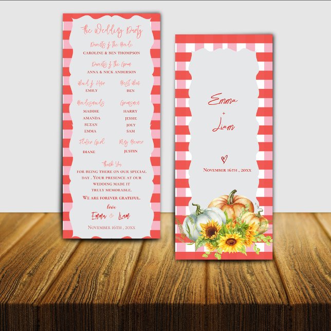 Convite Pumpkin & Sunflower Fall Wedding Program Card (Pumpkin & Sunflower Fall Wedding Program Card)