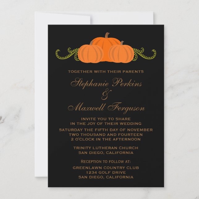 Convite Pumpkin Swirls Casamento outono Invite (escuro) (Frente)