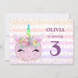 Convite Pumpkin Unicorn Girls aniversário de 3 anos