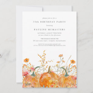 Convite Pumpkin Wildflower Fall Watercolor 75º Aniversário