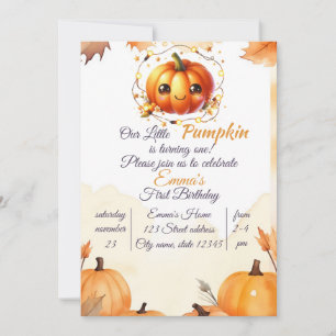 Convite Pumpkin Wildflower Fall Watercolor Aniversário