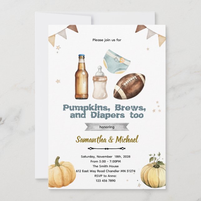 Convite Pumpkins Brew and Diapers Too Invitation (Frente)