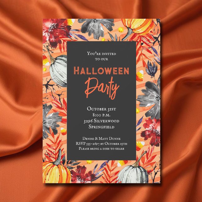 Convite Pumpkins e Festa Floral do Halloween (Pumpkins and Floral Fall Halloween Party Invitations)