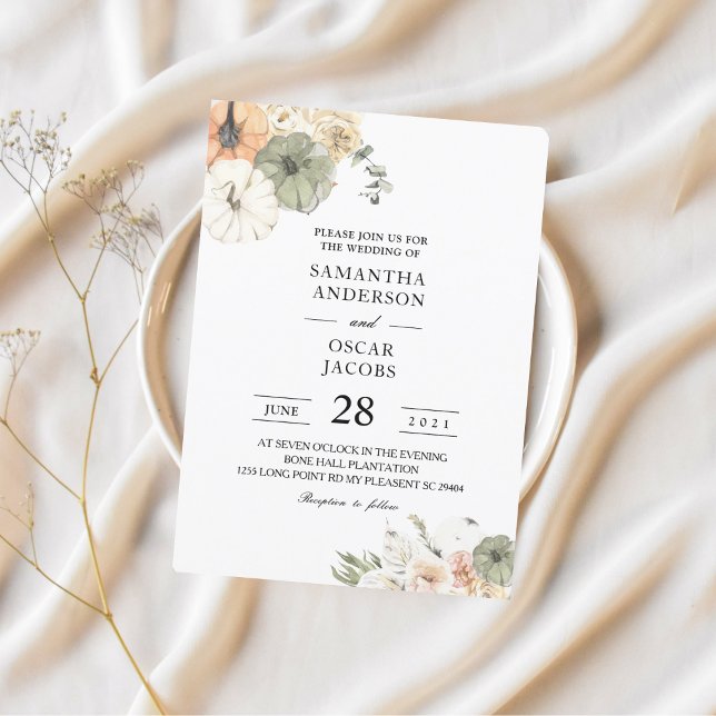 Convite Pumpkins e Flores Modernos de Aquarela (Criador carregado)