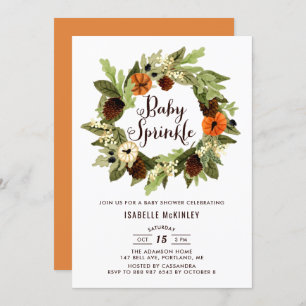 Convite Pumpkins e Pinecones Wreath Fall Baby Sprinkle