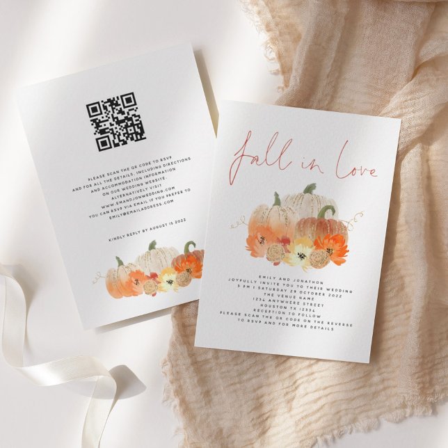 Convite Pumpkins Florals Glitter QR Code Call Apaixonado (Criador carregado)