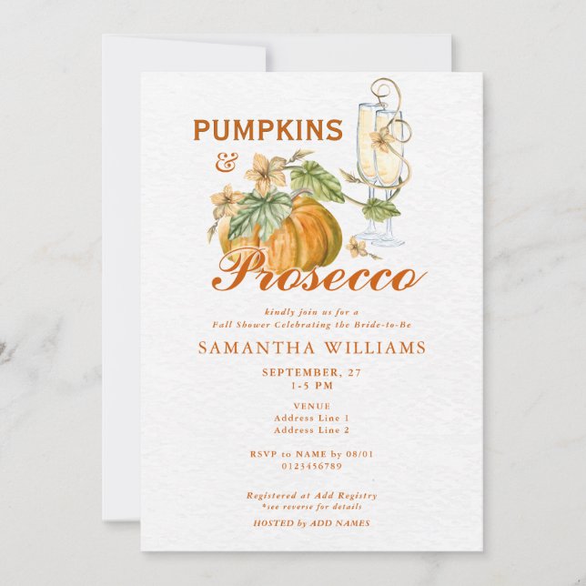 Convite Pumpkins & Prosecco Elegant Fall Bridal Shower (Frente)