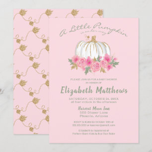 Convite Pumpkins Rosa Dourado Chá de fraldas das Meninas 