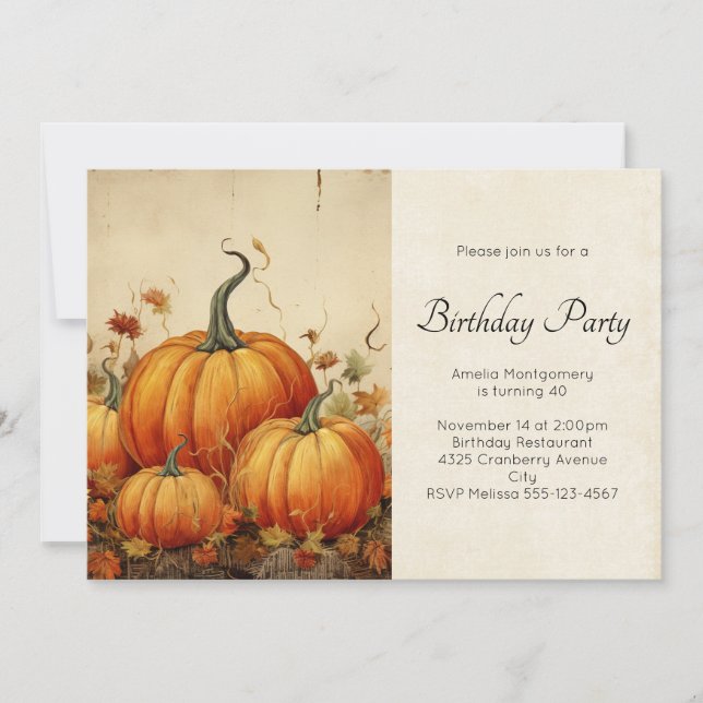 Convite Pumpkins Rustic Autumn Scense Birthday (Frente)