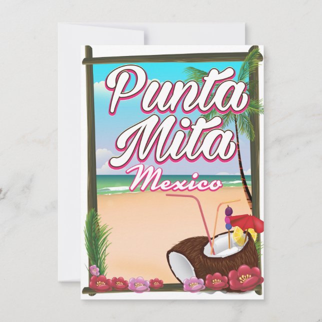 Convite Punta Mita, México pôster de viagem de praia (Verso)
