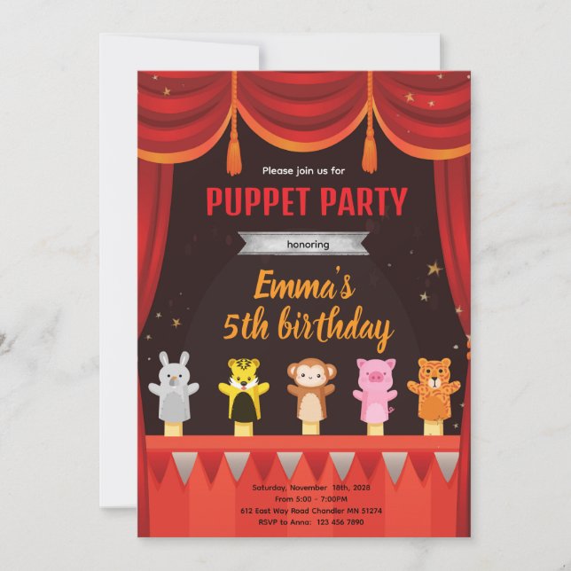 Convite Puppet birthday party invitation (Frente)