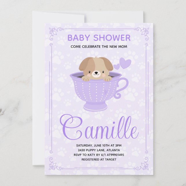 Convite Puppy Baby Shower Invitation  (Frente)