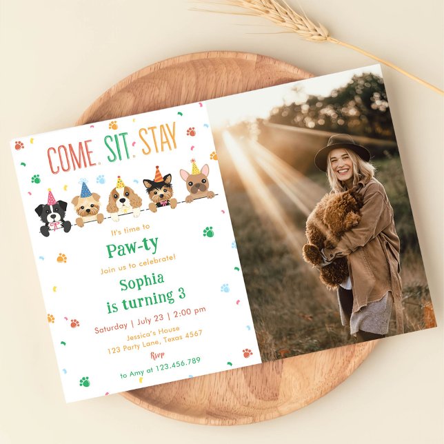 Convite Puppy Birthday Invitation Dog Party Pawty Foto (Criador carregado)
