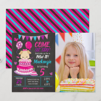 Convite Puppy Birthday Invitation Girl Paw-ty Party