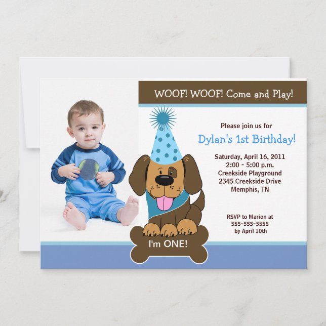 Convite Puppy bonito *FOTO* Aniversário 5x7 (Frente)