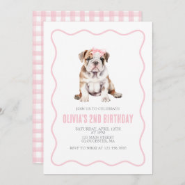 Convite Puppy bulldog preppy plaid birthday invitation