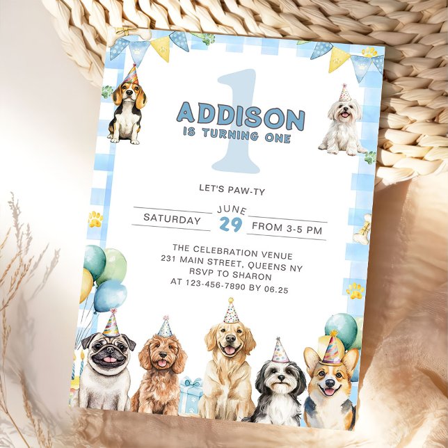 Convite Puppy Calling All Pawty Animals 1st Birthday (Criador carregado)