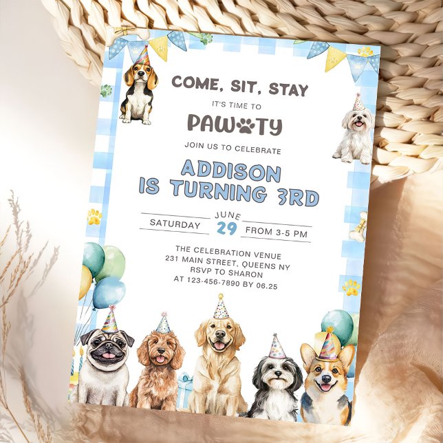 Convite Puppy Calling All Pawty Animals 3rd Birthday (Criador carregado)