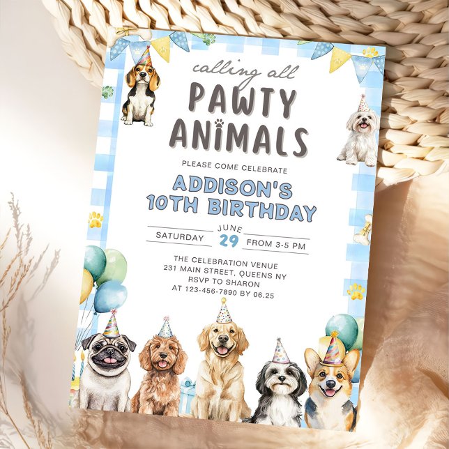 Convite Puppy Calling All Pawty Animals Birthday (Criador carregado)