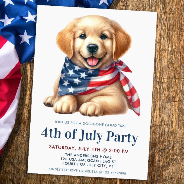Convite Puppy Dog Patriotic Ouro Retriever 4 De Julho (Criador carregado)