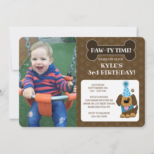 Convite Puppy Dog Photo Paw-ty Birthday (Verso)