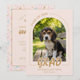 Convite Puppy Graduation Blush Pink Gold Modern Photos