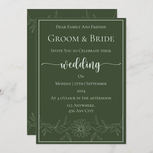 Convite Pura felicidade: Casamento de Daisy Flower (Frente/Verso)