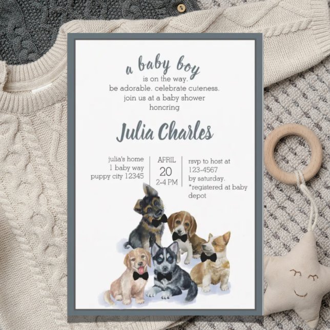 Convite Pure Puppy | Black Tie Elegant Cute Baby Shower (Criador carregado)