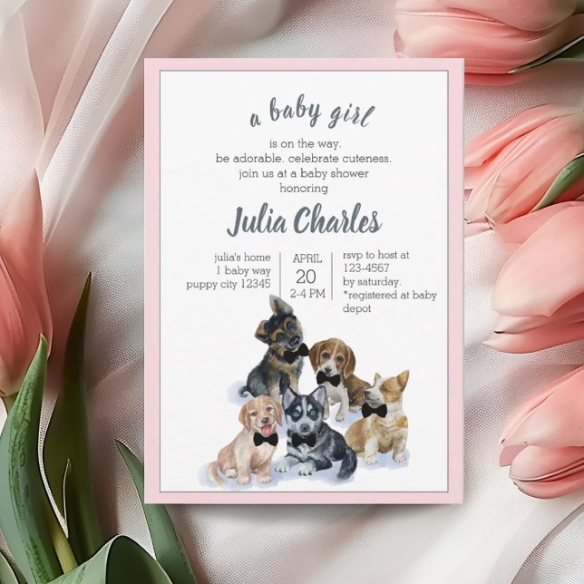 Convite Pure Puppy | Chá de fraldas de Torre Negra (Pure Puppy | Black Tie Elegant Cute Baby Shower Invitation)