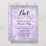 Convite Puro Prata Faux Lights Bat Mitzvah<br><div class="desc">Comemore em estilo com este convite moderno do Bat Mitzvah,  com luzes brilhantes lilás roxas de fundo com uma falso borda cintilante prateada. Os designs são ilustrações/gráficos impressos planos - NÃO O GLITTER REAL.</div>