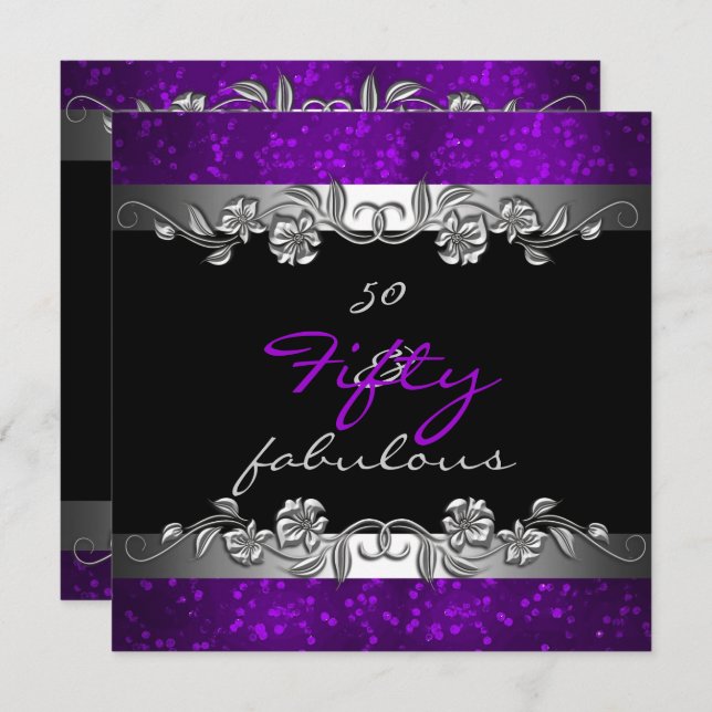 Convite Purple 50 e fabulosa 50ª Festa de aniversário (Frente/Verso)