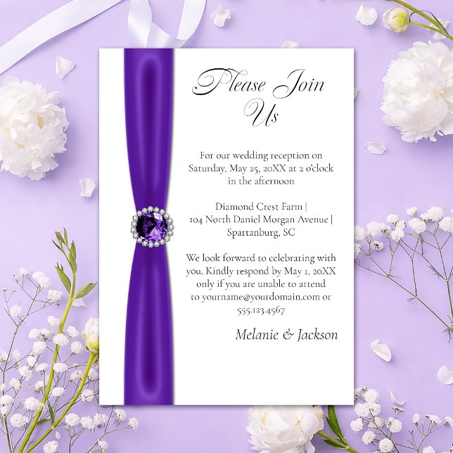 Convite Purple Amethyst Satin Ribbon Jewel Reception Only (Criador carregado)