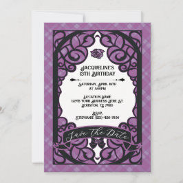 Convite Purple and Black Gated Rose Princess Birthday