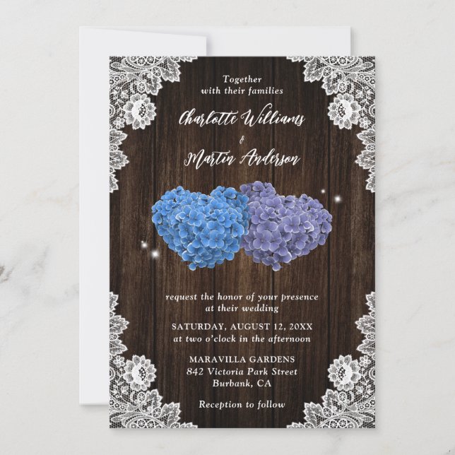 Convite Purple and Blue Rustic Floral Wedding (Frente)