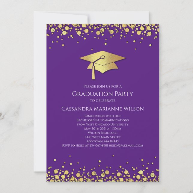 Convite Purple and Gold Graduation (Frente)