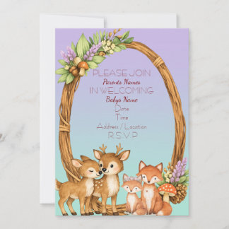 Convite Purple and Mint Woodland Baby Shower Invite