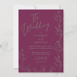 Convite Purple and saga green thick wedding Invitation